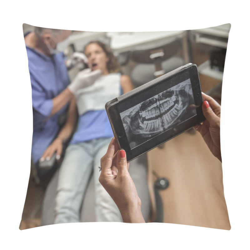 Personality  Dentist Office-Digital Tablet With A Patients X-rays Pillow Covers