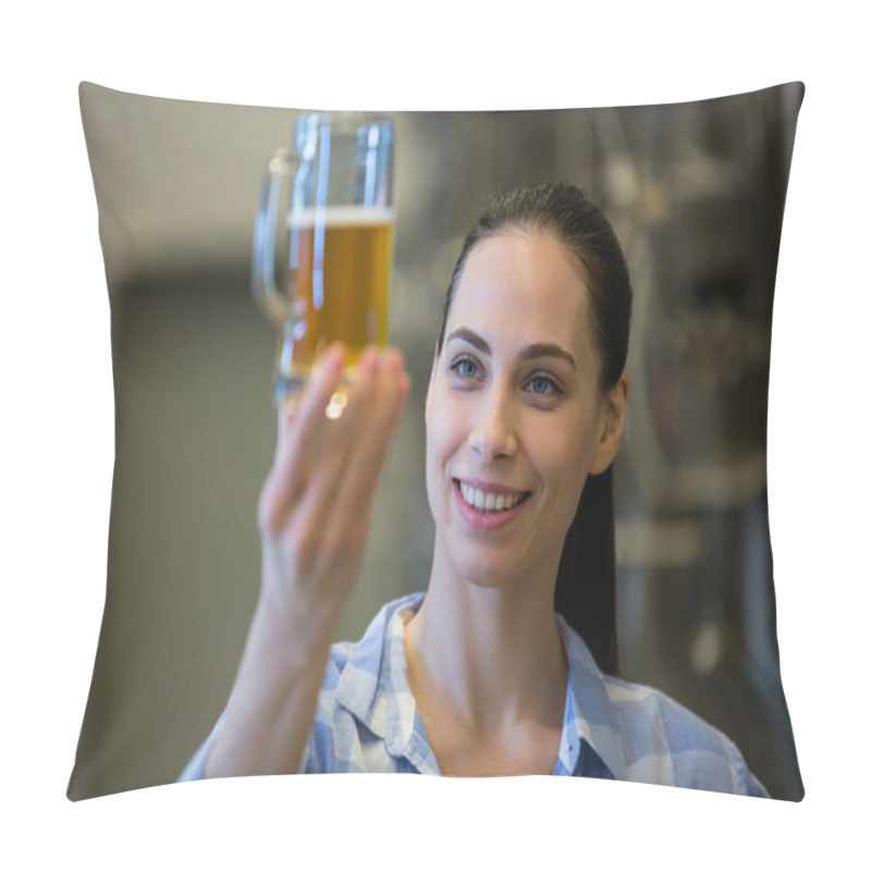 Personality  Close-up Of Female Brewer Testing Beer Pillow Covers