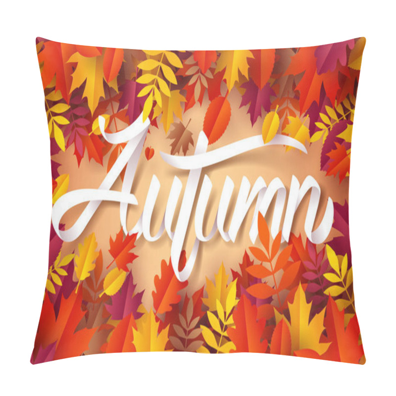 Personality  Paper Art Of Autumn Calligraphy Lettering On Fallen Leaves Pillow Covers