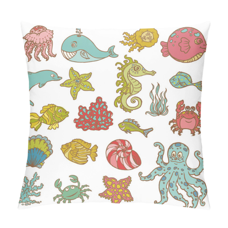 Personality  Marine Life Doodles - Hand Drawn Collection In Vector Pillow Covers