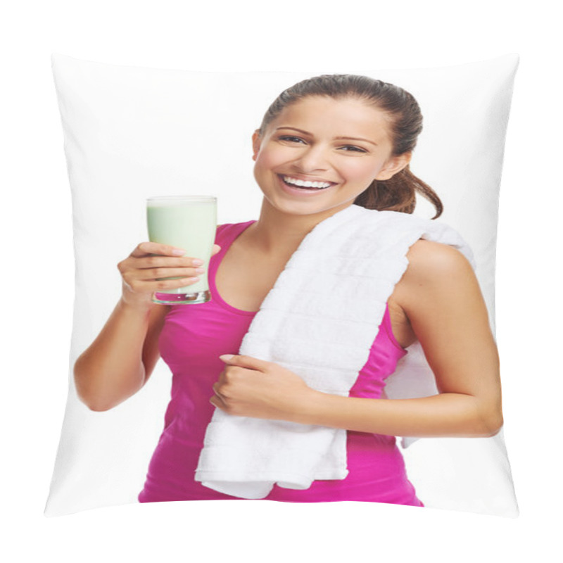 Personality  Woman With Diet Protein Shake Pillow Covers