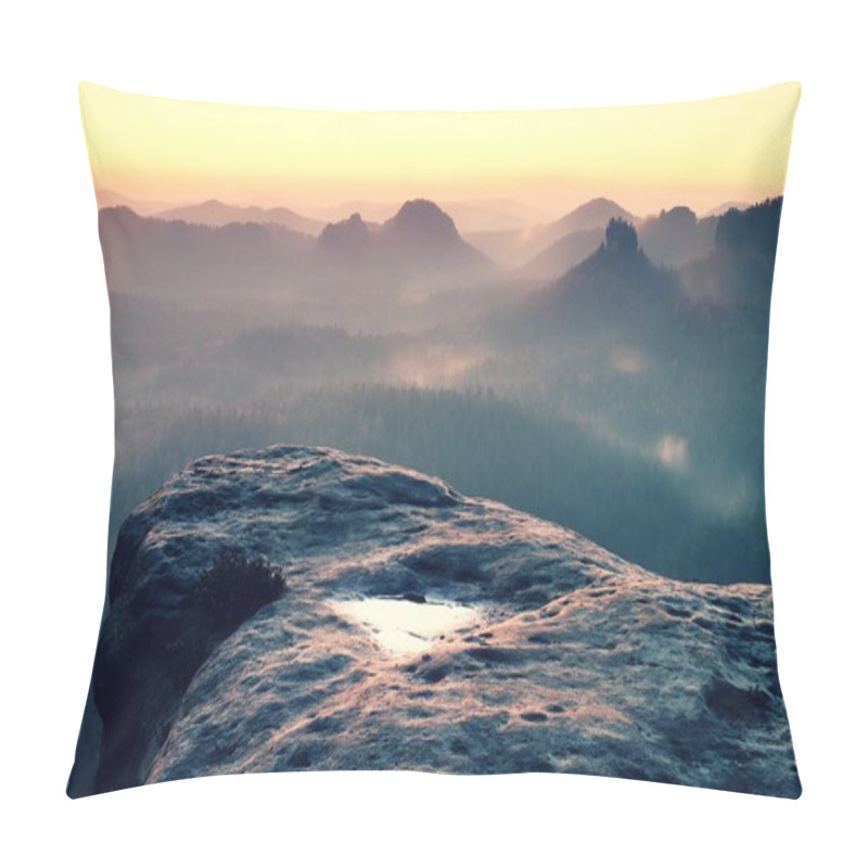 Personality  Dreamy Spring Daybreak Above Peaks Of Hilly Lanscape. Vivid Effect. Pillow Covers