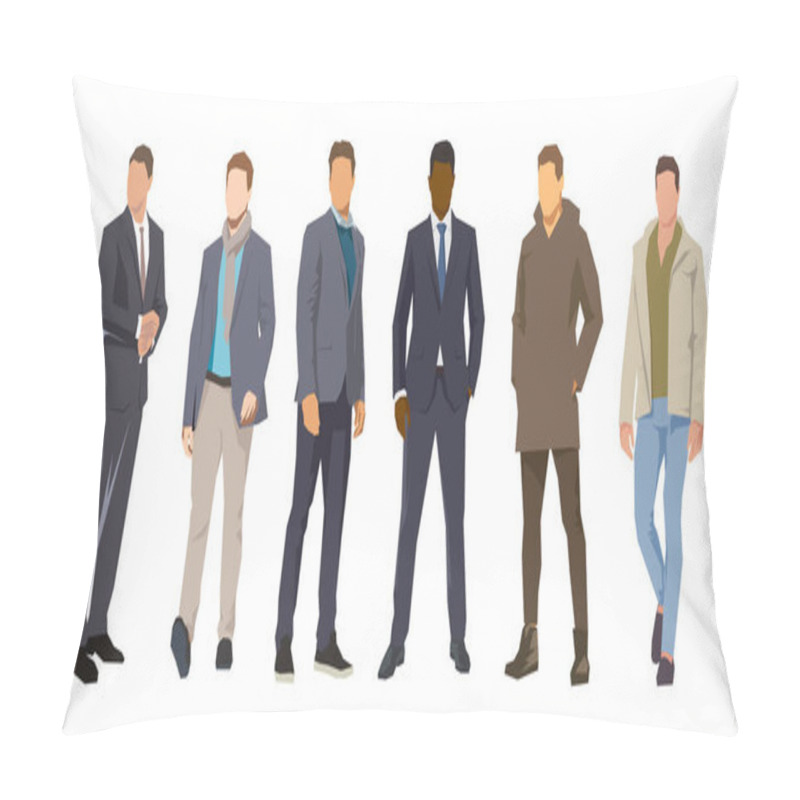 Personality  Group Of Men. Adult People. Flat Design Vector Illustrations. Front View Pillow Covers