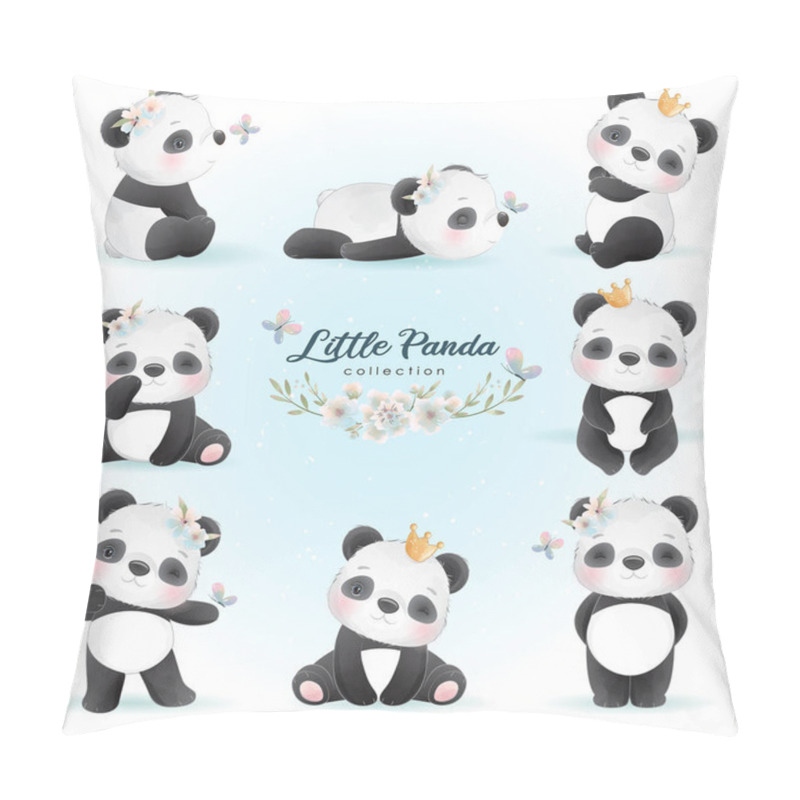 Personality  Cute Doodle Panda With Floral Illustration Pillow Covers