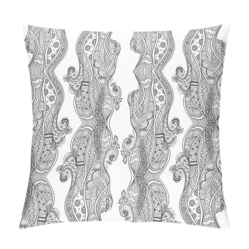 Personality  Abstract Seamless Pattern In  Zen-doodle Style Black On White Pillow Covers