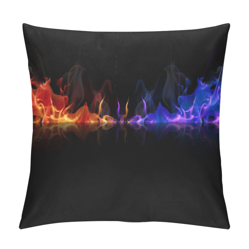 Personality  Red And Blue Flames On A Black Background Pillow Covers