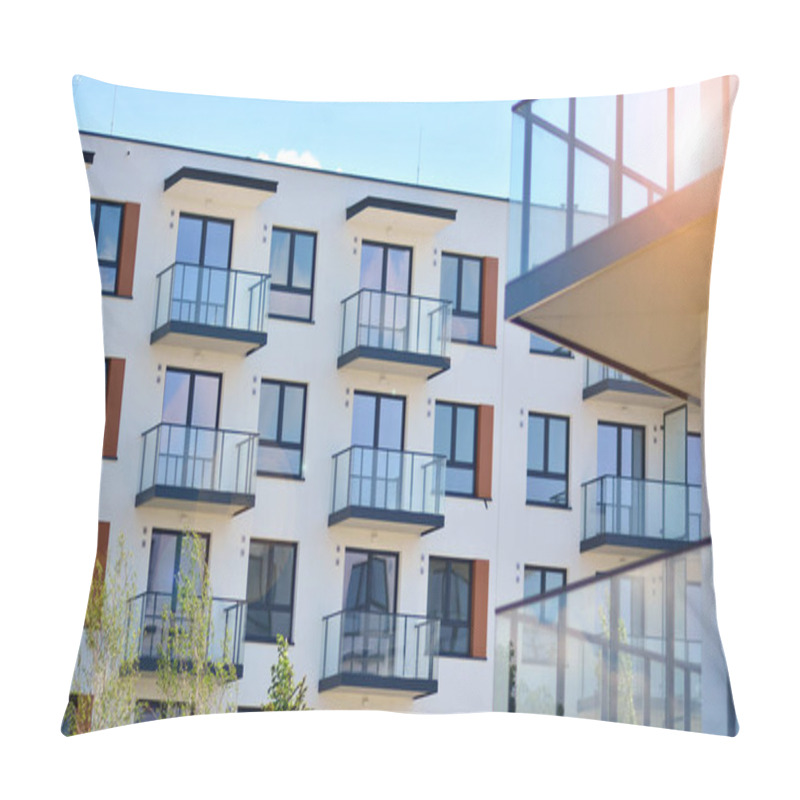 Personality  Condominium And Apartment Building With  Symmetrical Modern Architecture In The City Downtown. Pillow Covers