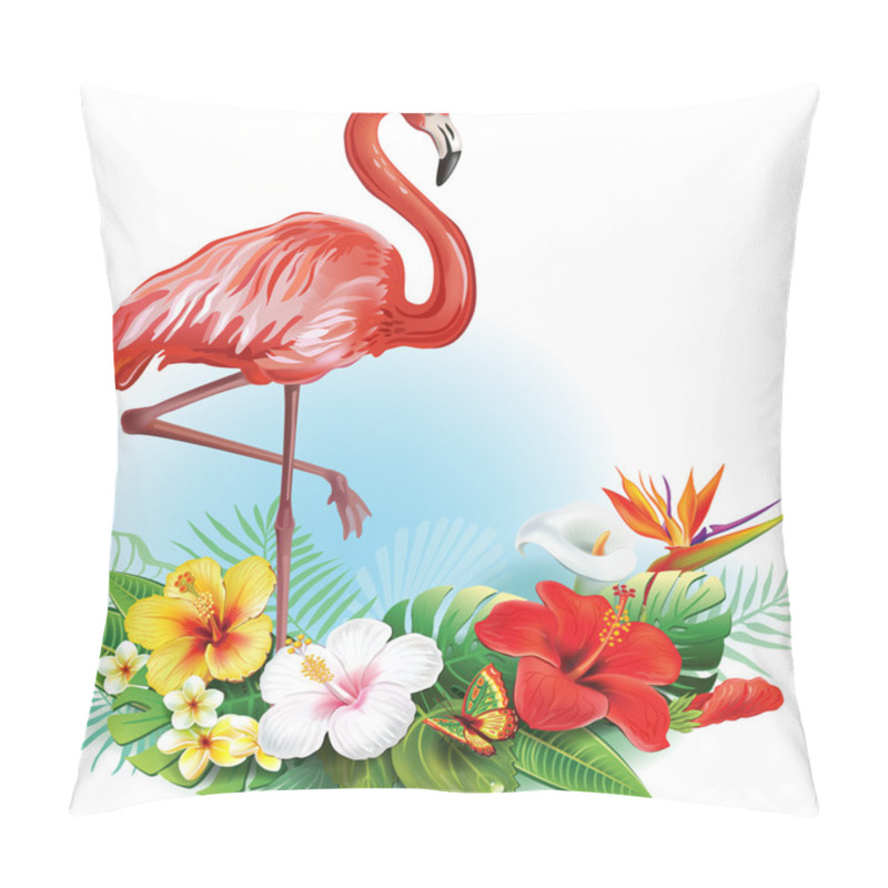 Personality  Arrangement From Tropical Flowers And Flamingo Pillow Covers