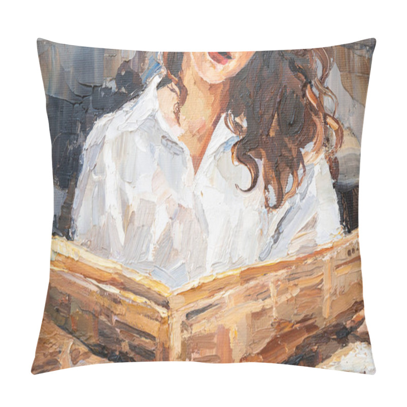 Personality  A Girl With Glasses Is Reading A Newspaper. Pillow Covers