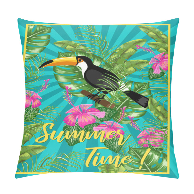 Personality  Invitation Template For A Beach Party.Toucan Bird And Tropical Leaves.Poster. Pillow Covers