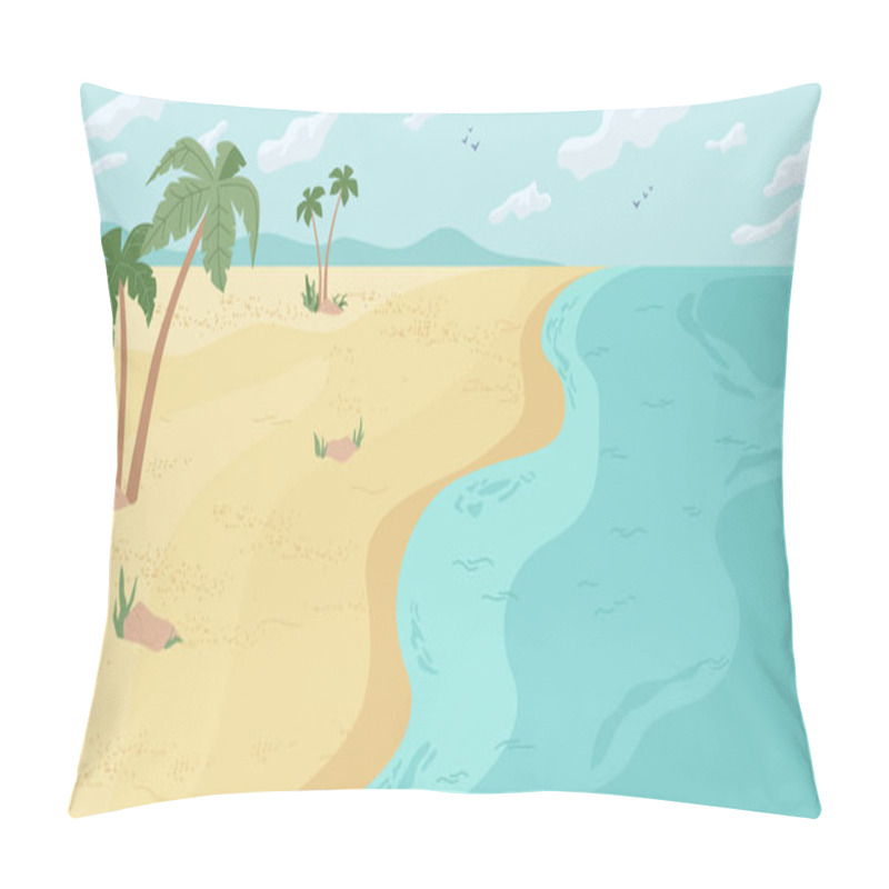 Personality  Cartoon Beach, Sea Ocean Shore, Palm Trees Scenery Pillow Covers