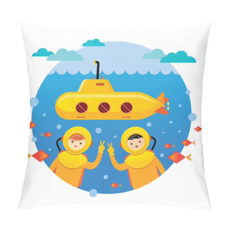 Personality  Yellow Submarine With Kids Diving Pillow Covers