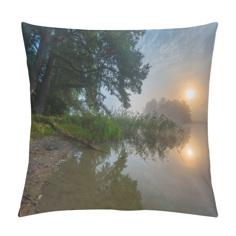 Personality  Beautiful Sunrise Over Misty Lake. Pillow Covers