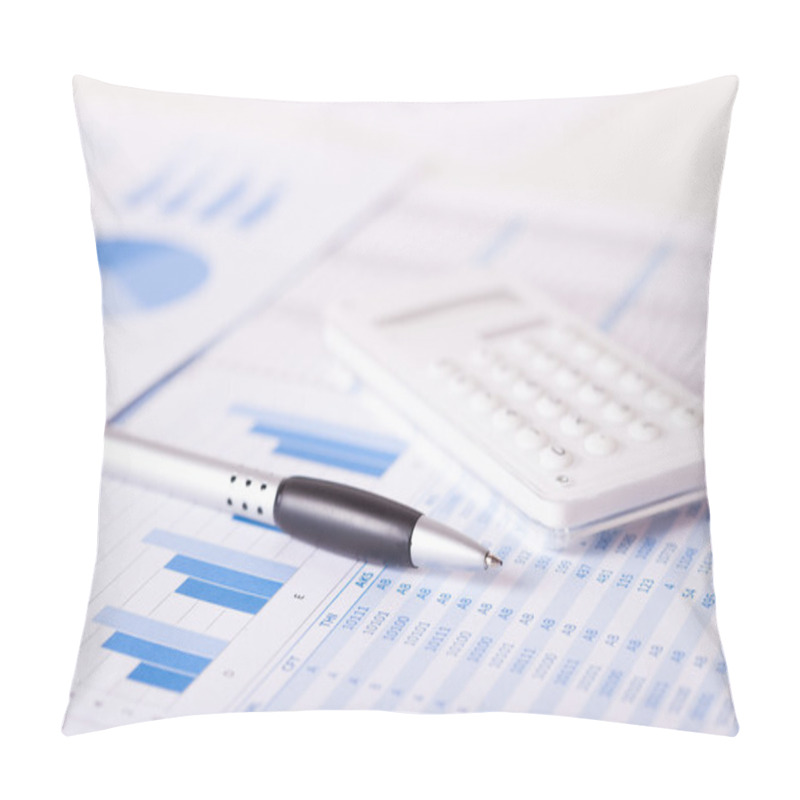 Personality  Calculator, Pen And Financial Charts Pillow Covers