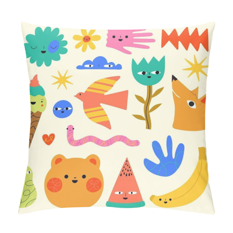 Personality  Vector Illustration Set With Food, Animals, Abstract Elements. Cute And Trendy Print Collection, Sticker Pack Template  Pillow Covers