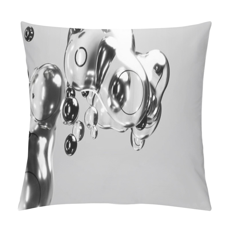 Personality  3d Render Motion Design Wallpaper Animation Business Presentation Monochrome Grey White Metaball Gray Liquid Water Soapy Mercury Bubble Metasphere Ball Silver Metal Transition Deformation Metaverse Pillow Covers