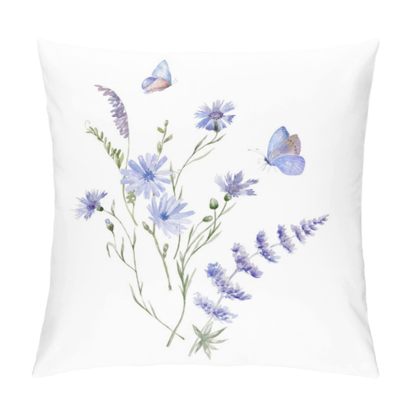 Personality  Watercolor Bouquet With Wildflowers And Butterfly. Design For Card On The White Background. Pillow Covers