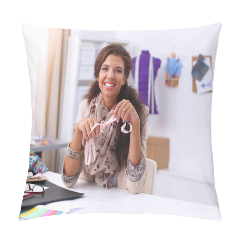 Personality  Young Fashion Designer Working At Studio. Pillow Covers