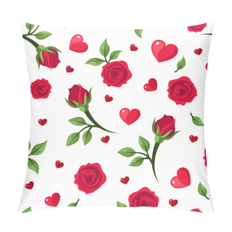 Personality  Vector Seamless Pattern With Red Roses And Hearts On White. Pillow Covers