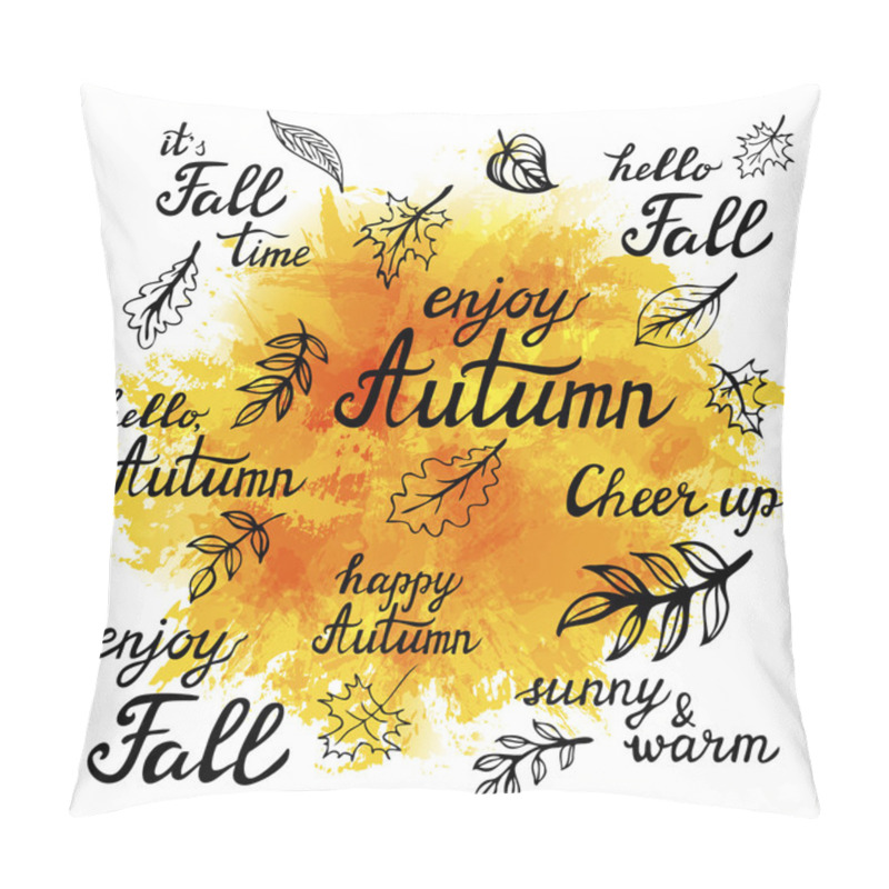 Personality  Set Of Hand-drawn Autumn Slogans And Doodle Leaves Pillow Covers