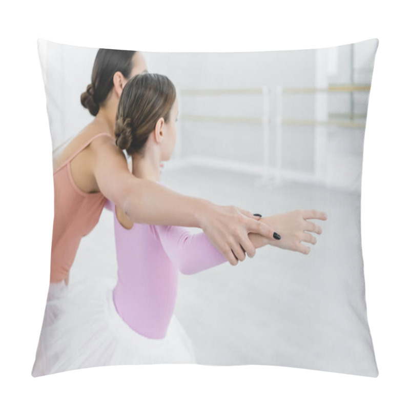 Personality  Ballet Master Assisting Girl Learning To Dance In Ballet Studio Pillow Covers