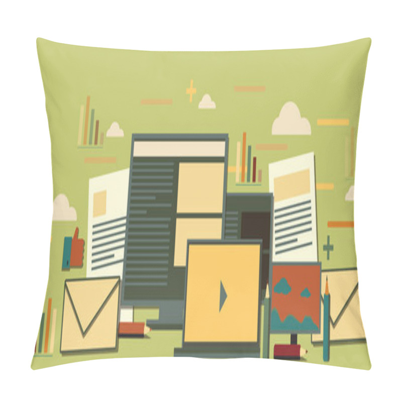 Personality   Data Is Presented In The Form Of Diagrams, Workflow - Stock Illustration. Desktop. Pillow Covers