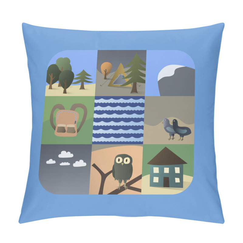 Personality  Vector With Camping And Travel Icons On Blue Pillow Covers