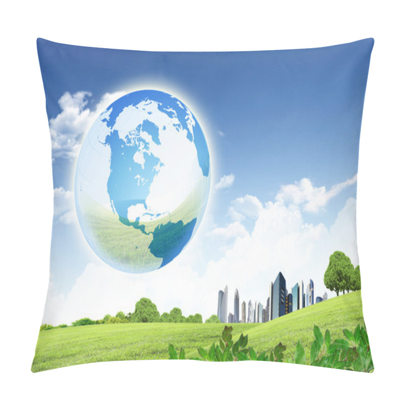 Personality  Green Planet Against Blue Sky And Clean Nature Pillow Covers