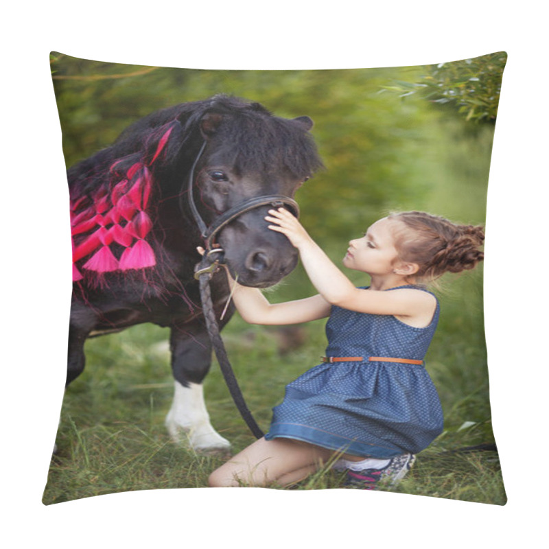 Personality  Cute Little Girl And Pony In A Beautiful Park Pillow Covers