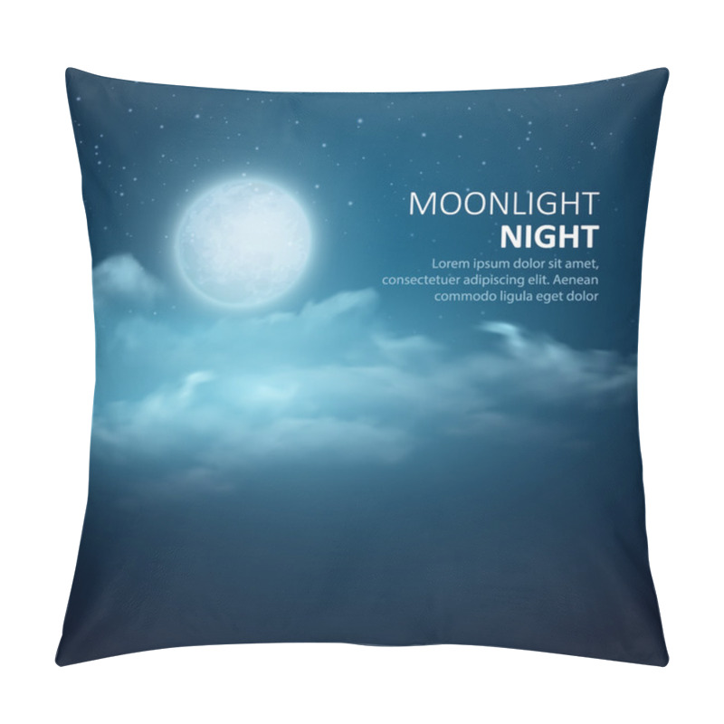 Personality  Night Vector Background, Moon, Clouds And Shining Stars On Dark Blue Sky Pillow Covers