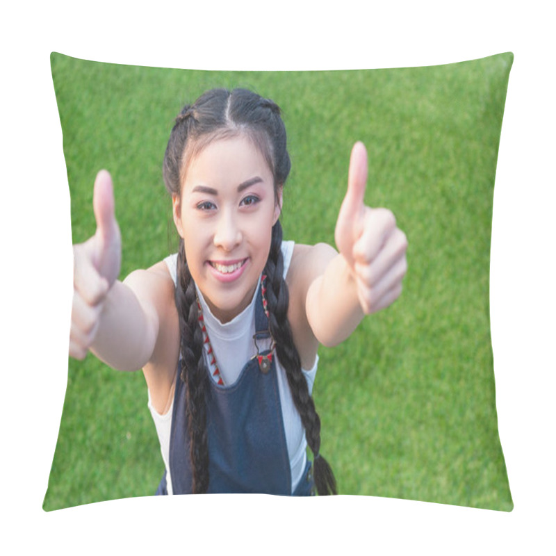 Personality  Asian Girl Showing Thumbs Up   Pillow Covers