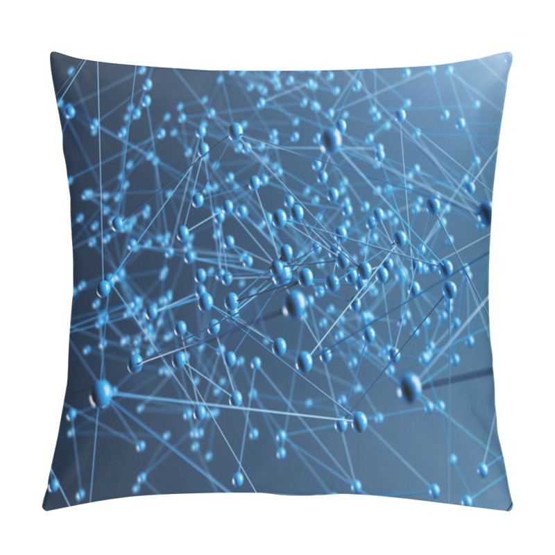 Personality  Molecular Structure Illustration. Close Up Of Blue Chemical Elements, Background. Pillow Covers