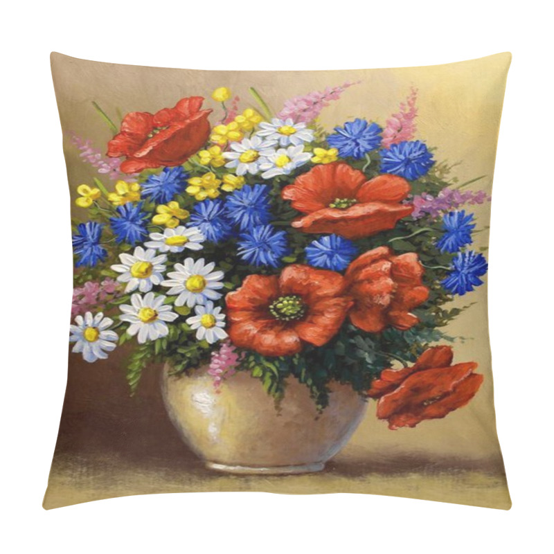 Personality  Beautiful Red Poppy Flowers In A Vase, Floral Background Pillow Covers