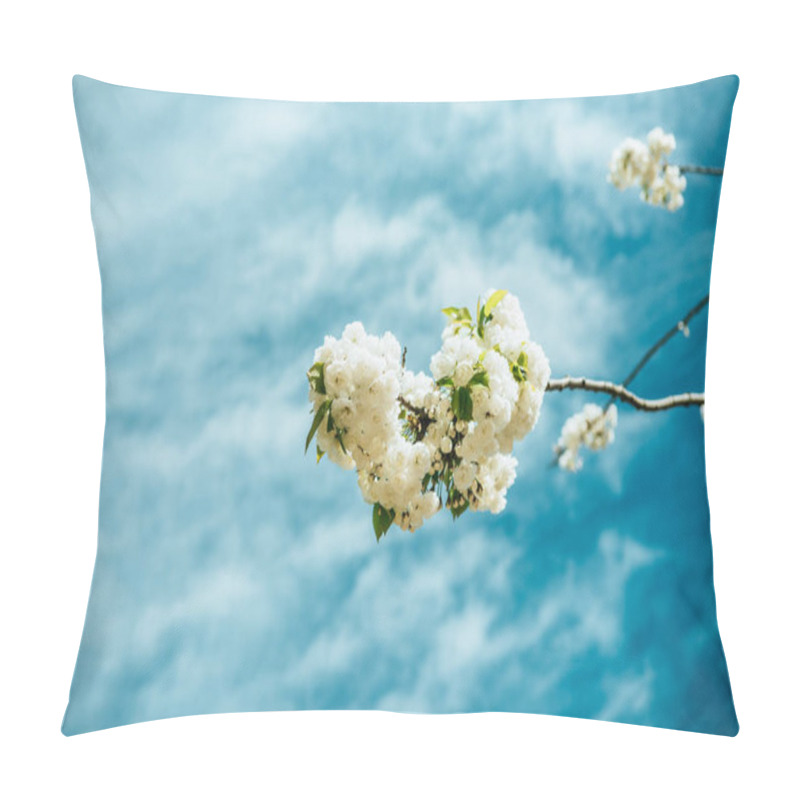 Personality  Close Up View Of Beautiful Cherry Tree Blossom And Cloudy Sky Pillow Covers