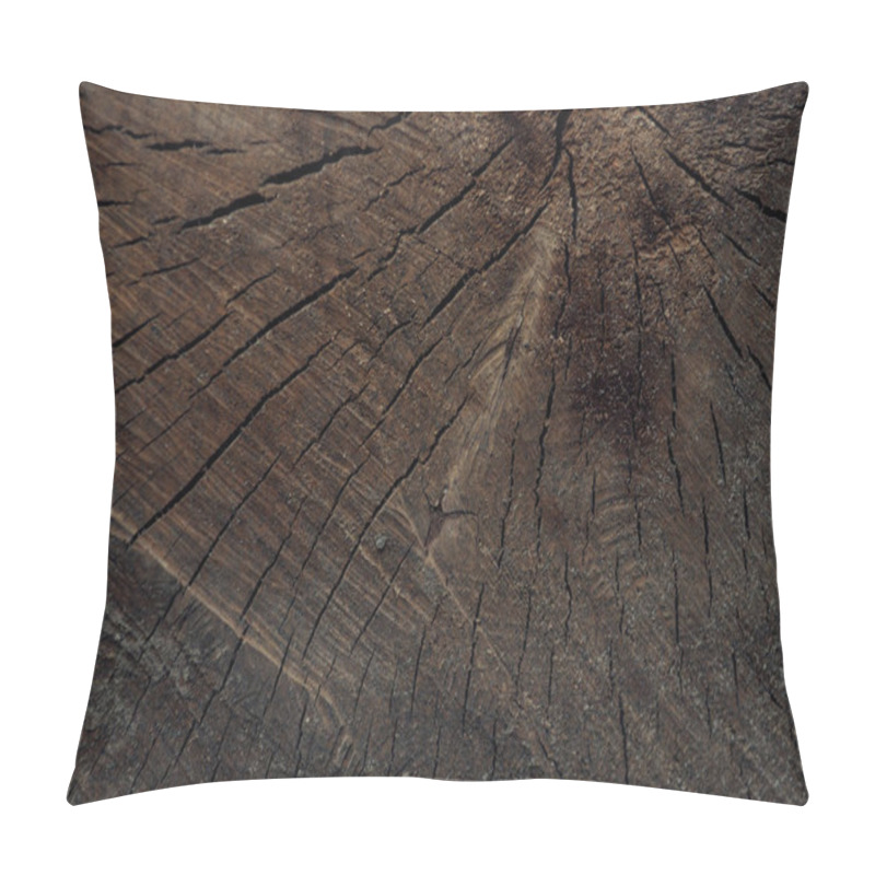 Personality  Close-up View Of Dark Brown Cracked Wooden Textured Background  Pillow Covers