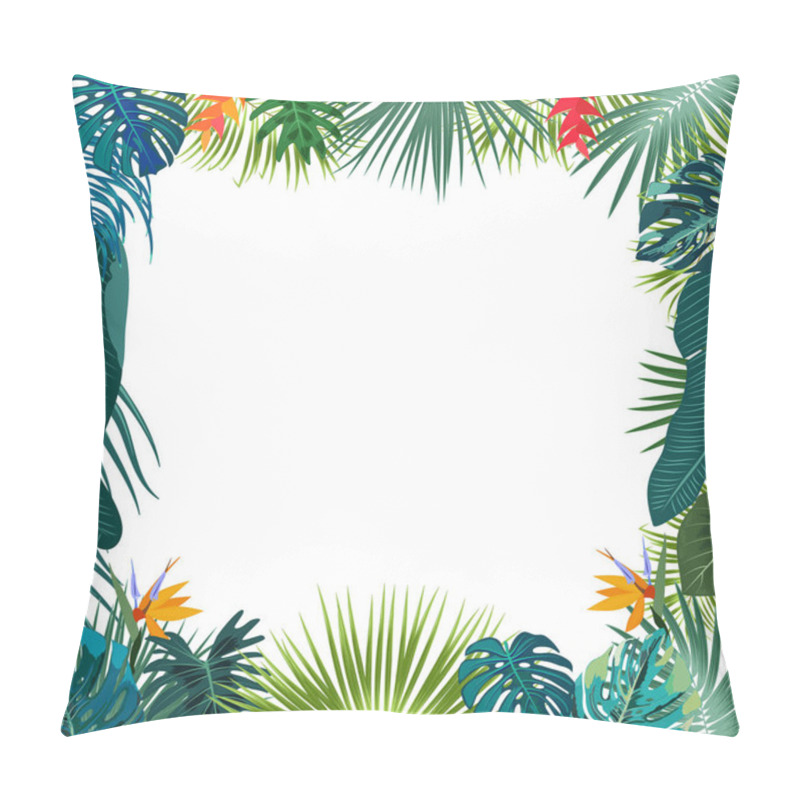 Personality  Vector Tropical Jungle Frame With Palm Trees And Leaves On White Pillow Covers