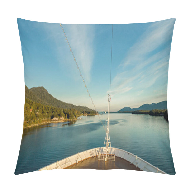 Personality  Pointed Bow Of Cruise Ship , Southbound On Ocean Channel, Alaska Inside Passage, In Warm Afternoon Sun. Pillow Covers