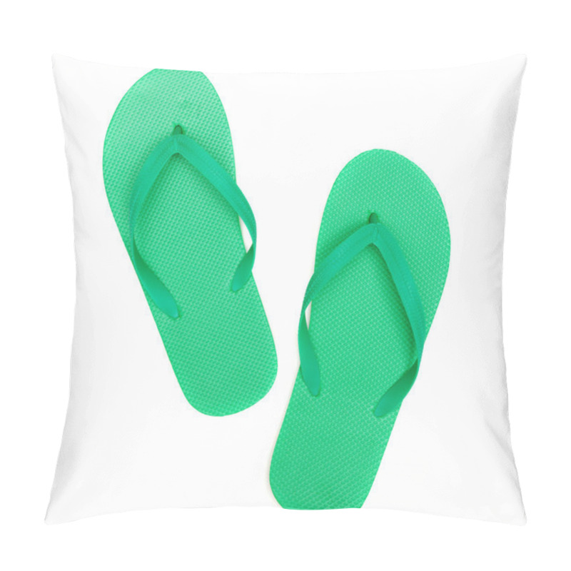 Personality  Green Flip-flops Isolated On White Background Pillow Covers