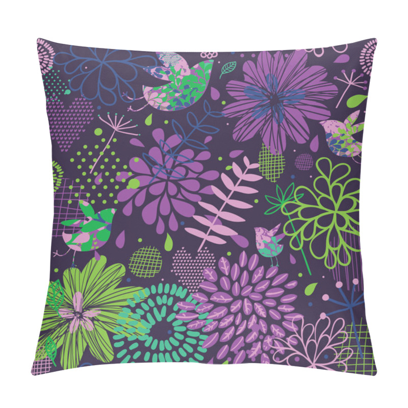 Personality  Birds In Flowers - Abstract Seamless Pattern In Vector Pillow Covers