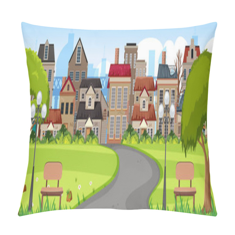 Personality  Empty City With Old Broken Building Illustration Pillow Covers