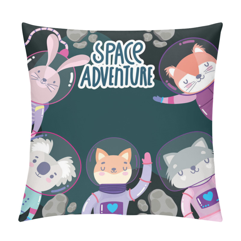 Personality  Space Animals Rabbit Koala Cat Fox In Spacesuit Adventure Explore Cartoon Pillow Covers