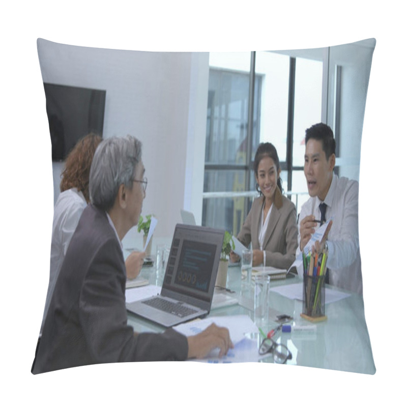 Personality  Business Concepts. The Young Man Is Negotiating For Business And Pillow Covers