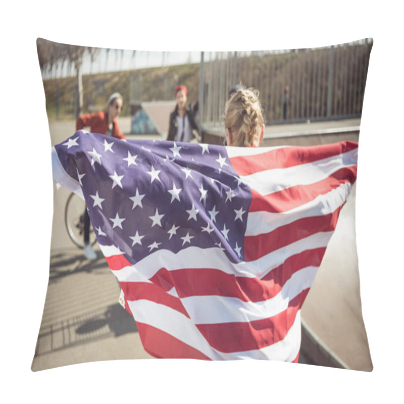 Personality  Girl With American Flag  Pillow Covers