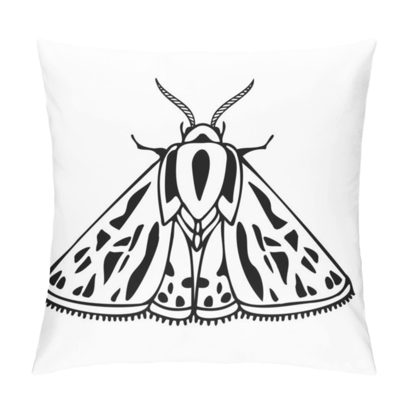 Personality  Abstract Isolated Vector Black And White Lined Illustration Design With Moth Pillow Covers