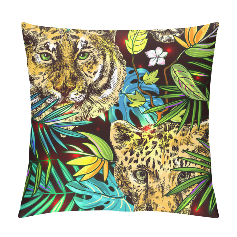 Personality  Hand Drawn Beautiful Seamless Pattern World Tropics. Pillow Covers