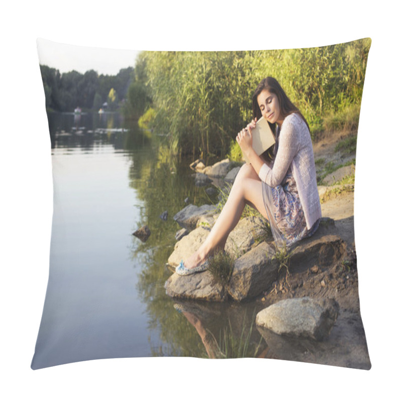 Personality  Beautiful Brunette Senior Woman Studying For Her Exams Sitting O Pillow Covers