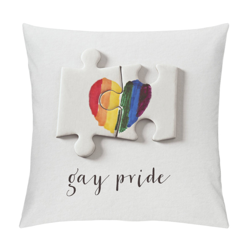 Personality  Two Pieces Of A Puzzle Forming A Rainbow Heart And The Text Gay Pride On A White Background Pillow Covers