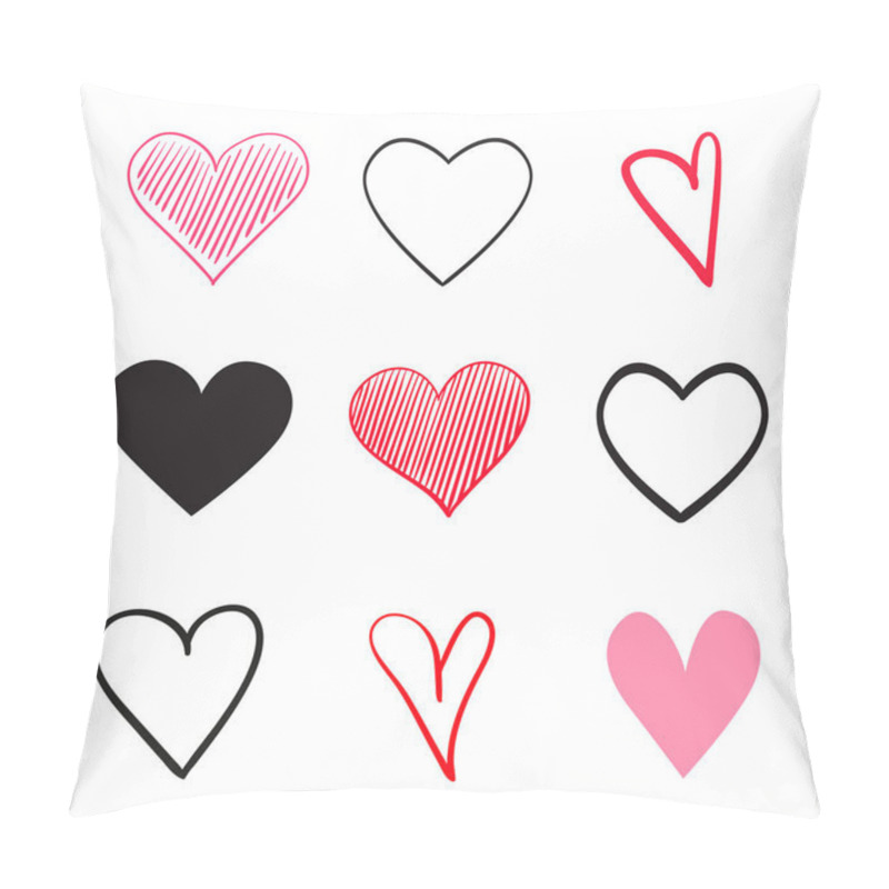 Personality  Multicolored Trendy Hearts On Isolated White Background. Hand Drawn Set Of Love Signs. Unique Abstract Signs For Design. Line Art Creation. Elements For Poster Or Flyer Pillow Covers