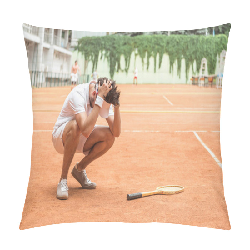 Personality  Tennis Player Losing Match On Court With Racket   Pillow Covers