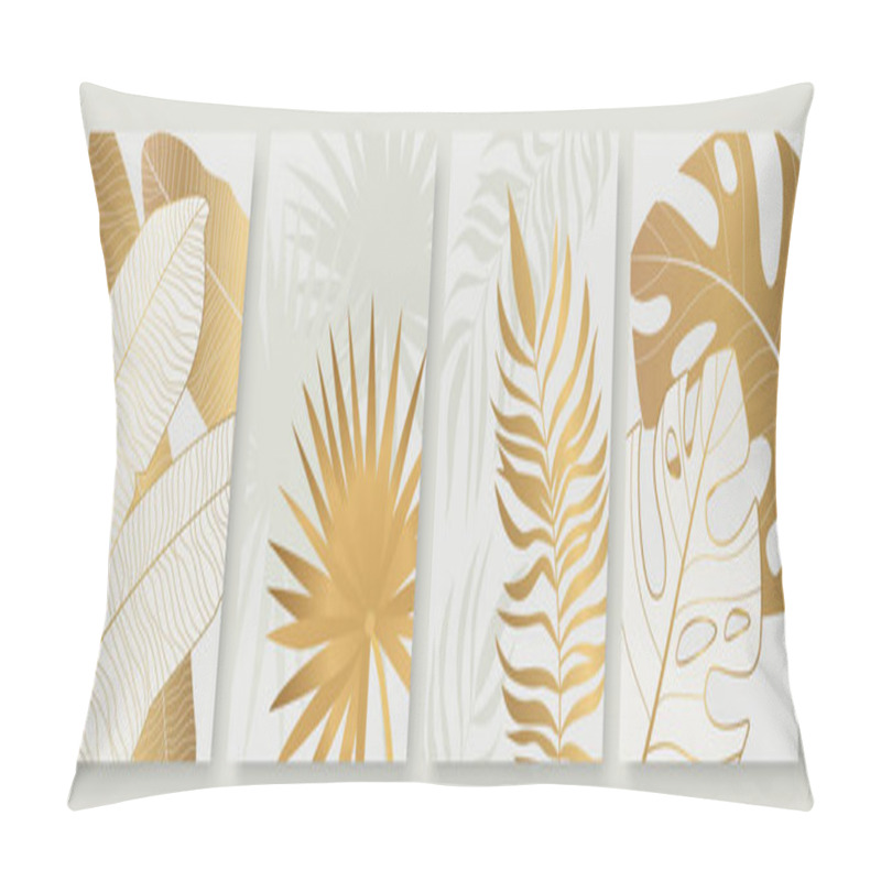 Personality  Tropical Golden Leaves Set For Social Media Stories, Luxury Abstract Gold Palm Tree Leaf Pillow Covers